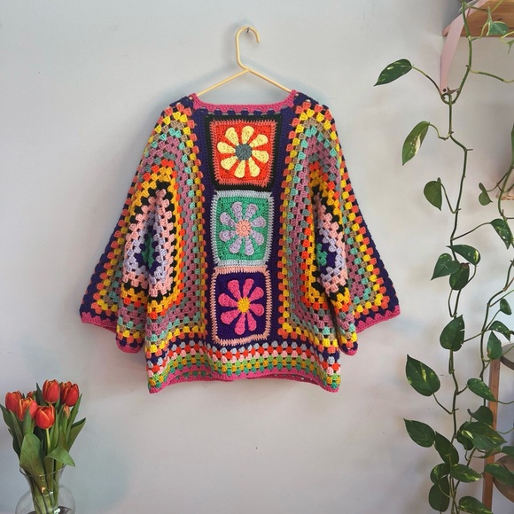 Handmade Sweaters - Groovy Flower Crochet Cardigan